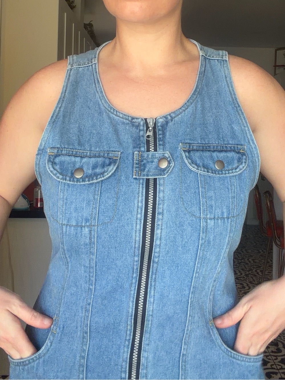 Vintage Front-Zip Denim Mini Dress - Light Blue - Picture 8 of 12